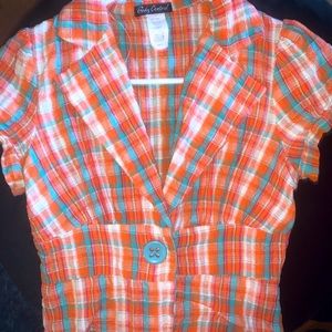 Body Central small Orange/turquoise blazer vest